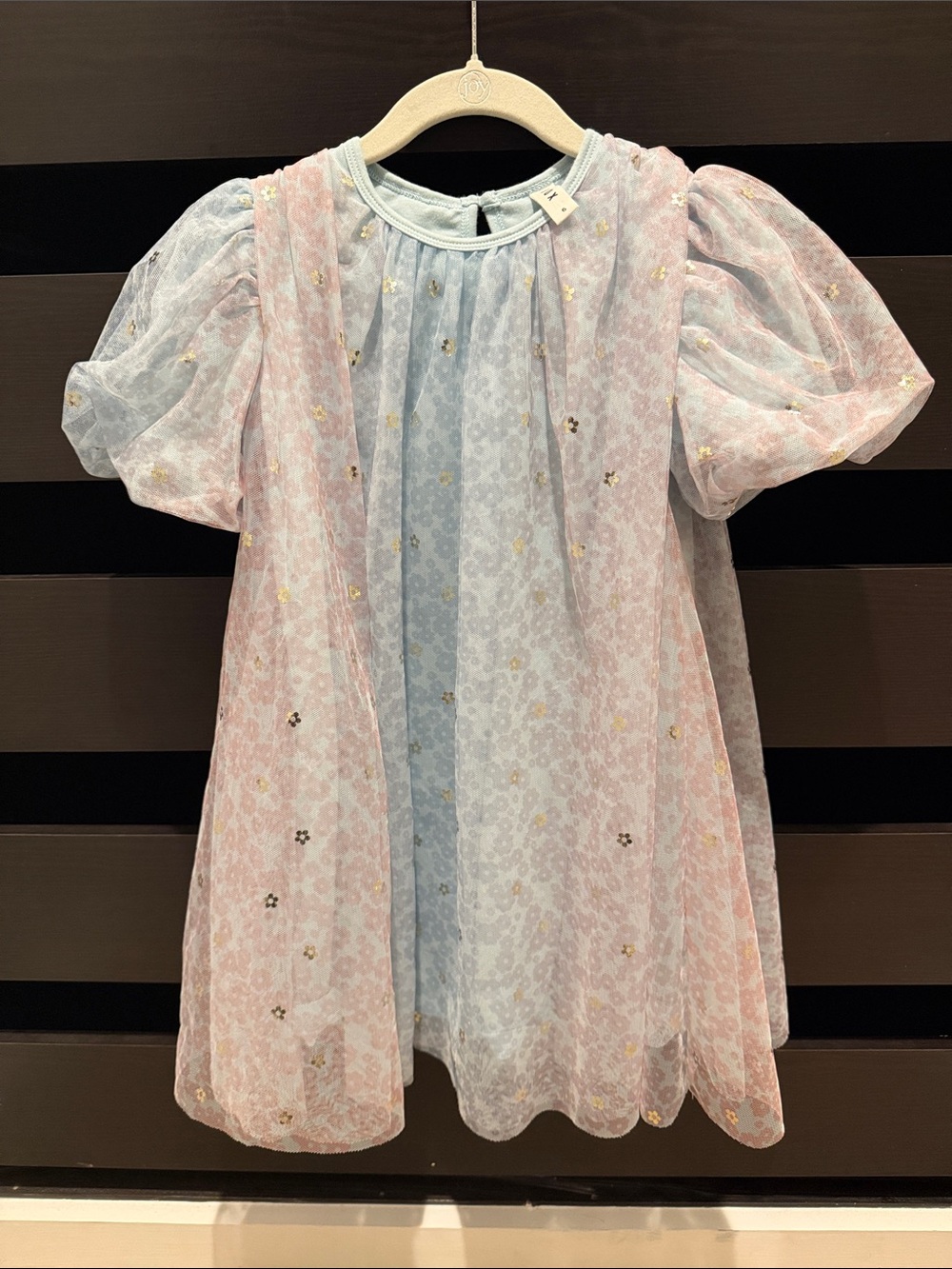 Hux Size 6 Sheer Puff Sleeve Pastel Dress with Gold Sequin Stars